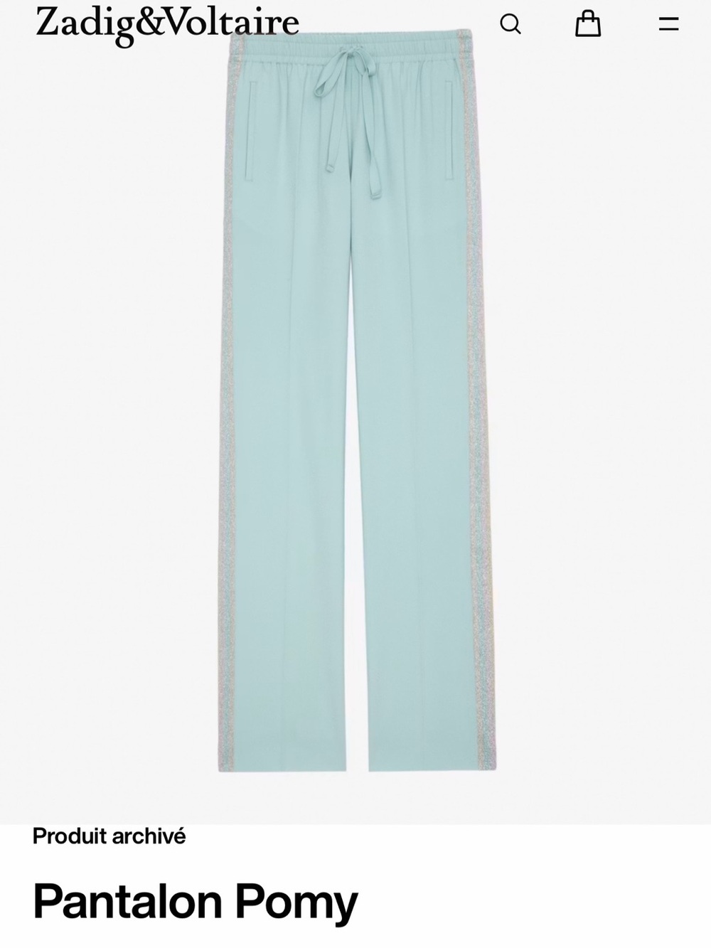 Zadig & Voltaire Mint Green Wide-Leg Pants with Glitter Side Stripes